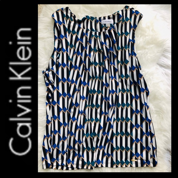 CALVIN KLEIN Plus Sz Abstract Matte Jersey Top - Picture 2 of 8